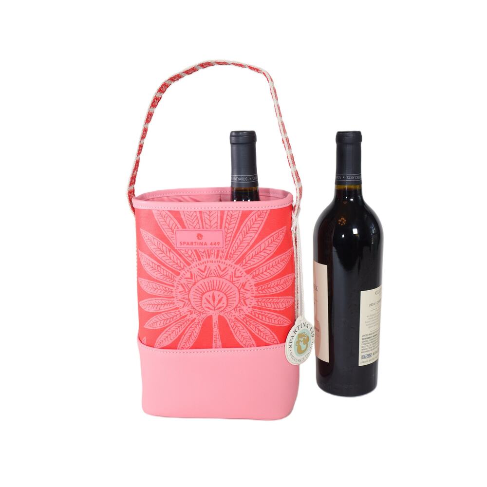 Spartina 449 Double Wine Caddy Coastal Tote Bag - Palmetto Frond Pink Print-NWT - Picture 7 of 7